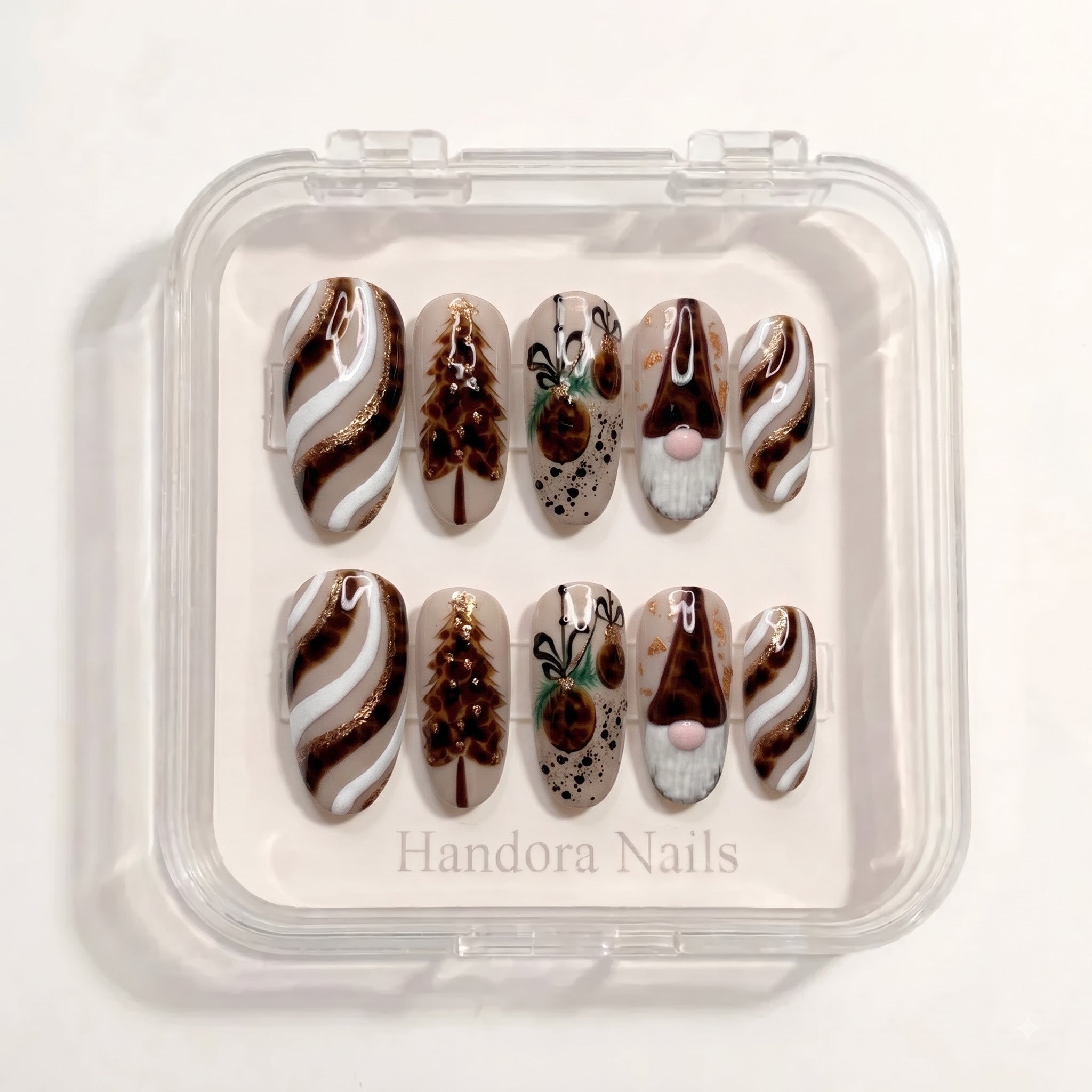 Tortoise Noel Christmas press-on nails - design view 8 by Handora Nails