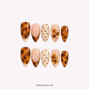 Tortoise Petals winter press-on nails - white background by Handora Nails