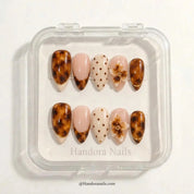 Tortoise Petals winter press-on nails - in display box by Handora Nails