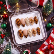 Tortoise Petals winter press-on nails - in display box by Handora Nails
