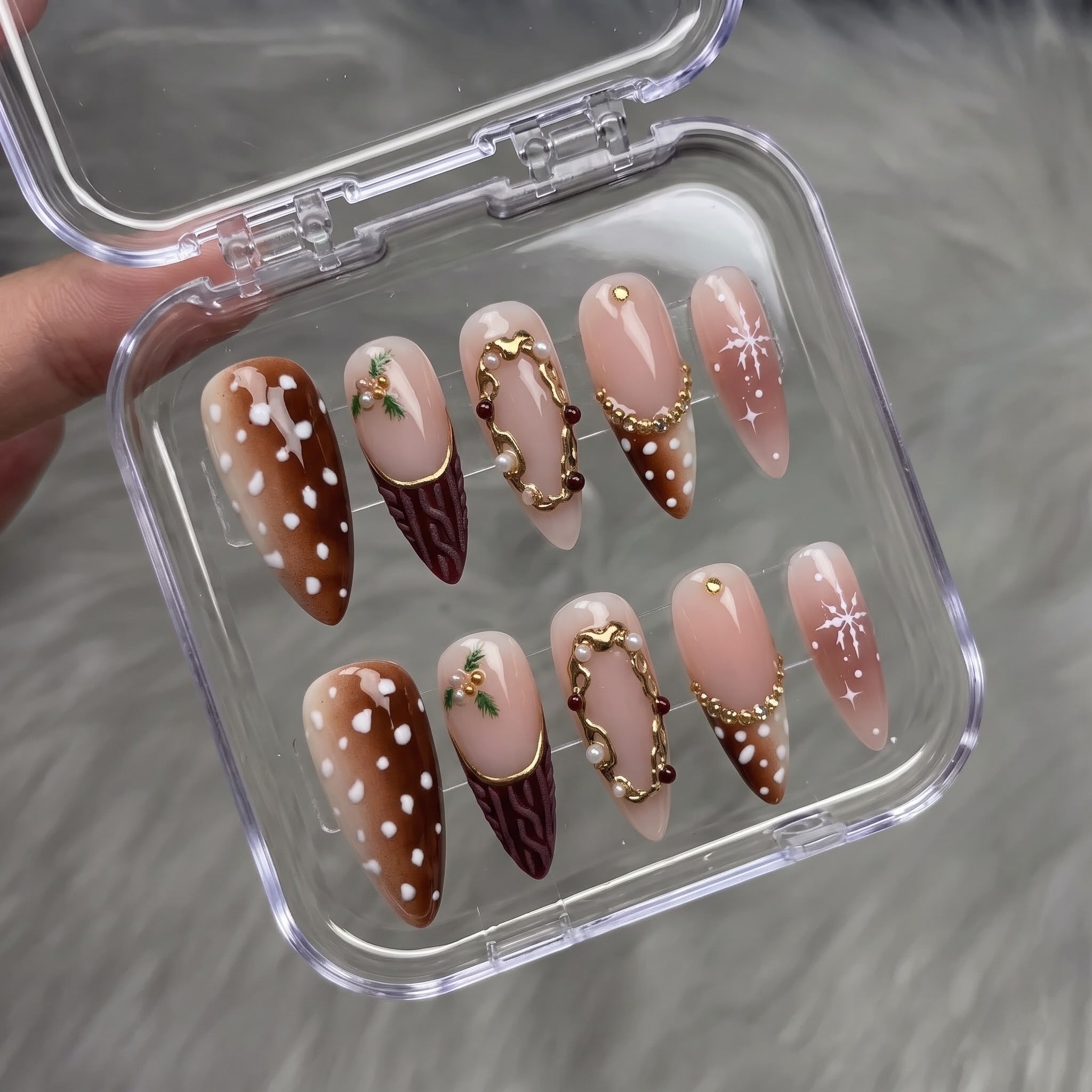 Velvet Fawn Christmas press-on nails - design view 11 by Handora Nails