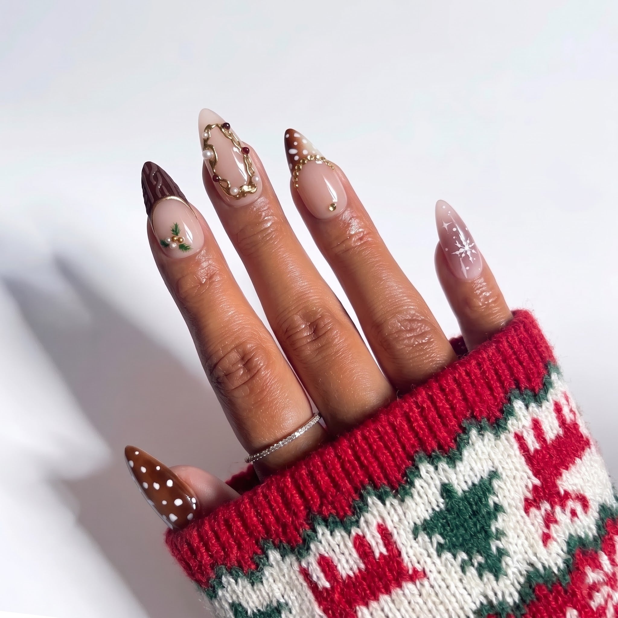 Velvet Fawn Christmas press-on nails - design view 2 by Handora Nails