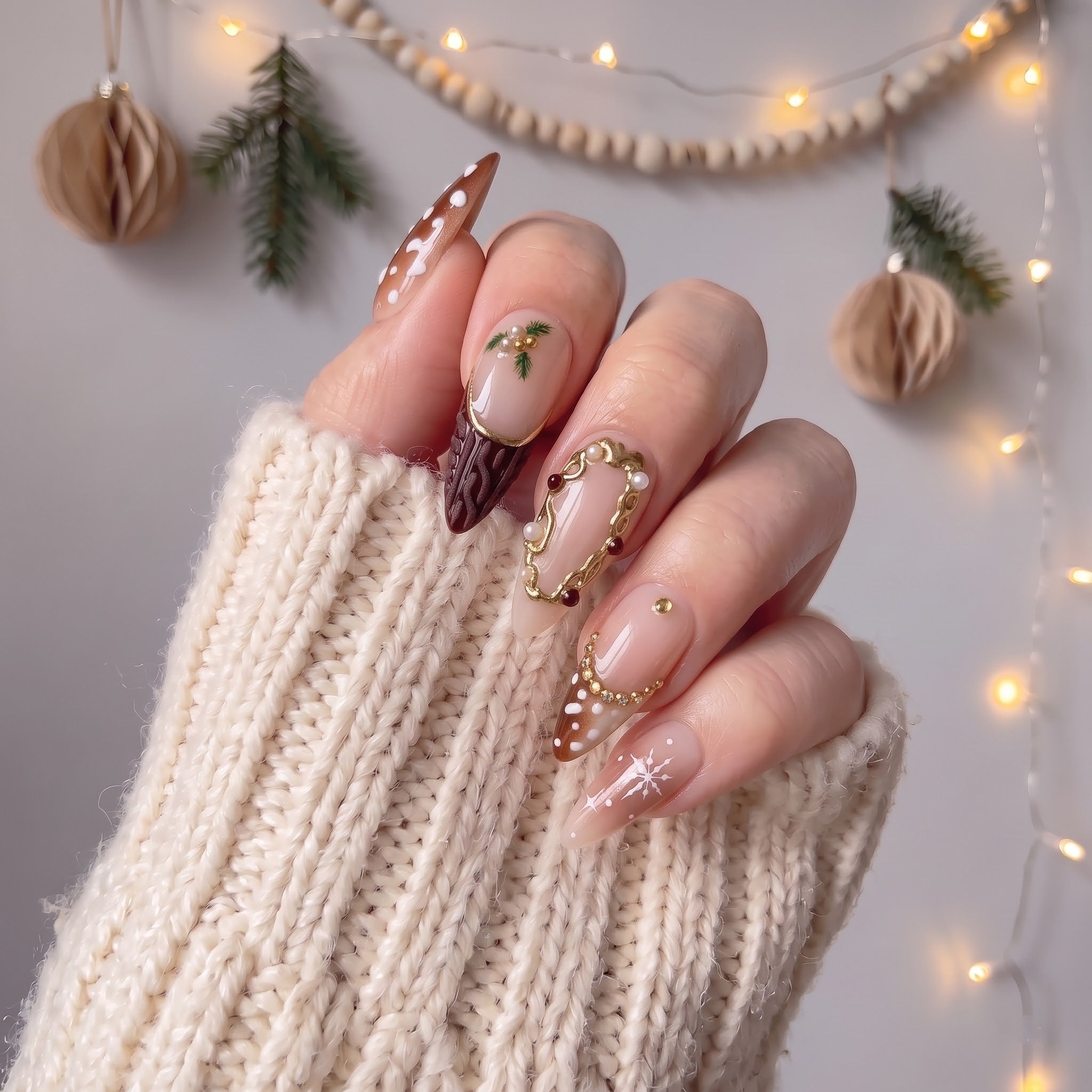 Velvet Fawn Christmas press-on nails - design view 5 by Handora Nails