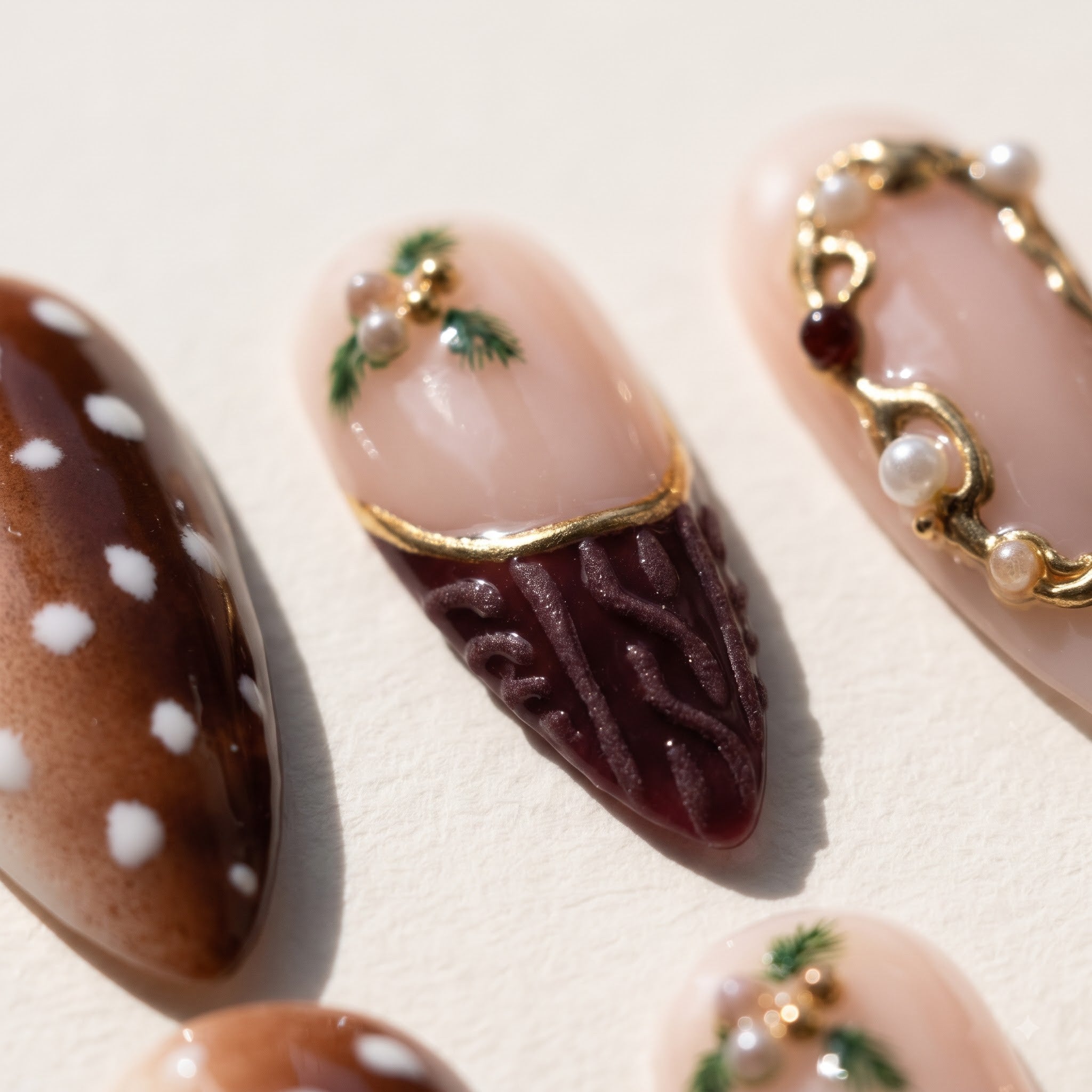 Velvet Fawn Christmas press-on nails - design view 8 by Handora Nails