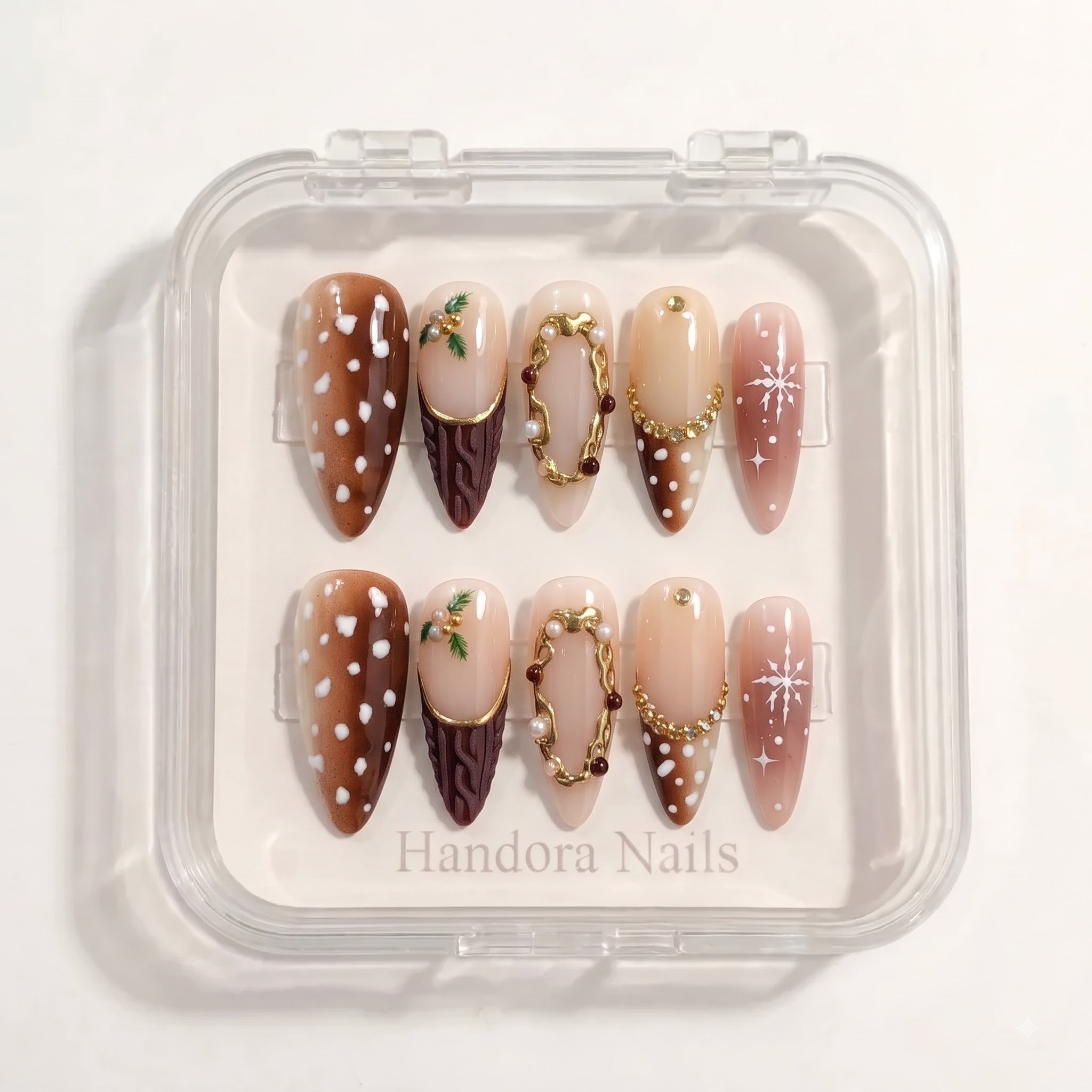 Velvet Fawn Christmas press-on nails - design view 9 by Handora Nails