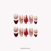 Winter Cuff press-on nails – almond shape, burgundy and silver