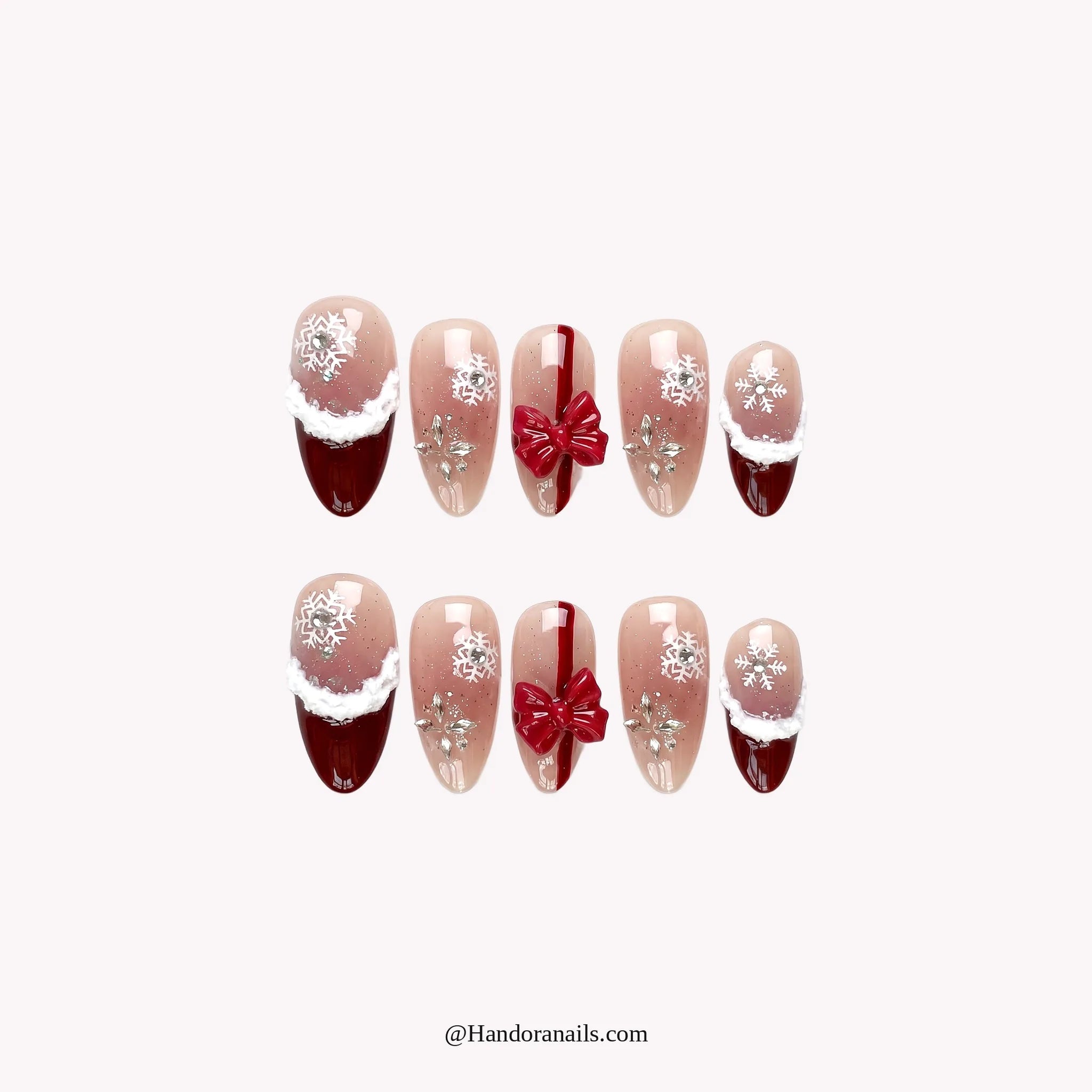 Winter Cuff press-on nails – almond shape, burgundy and silver