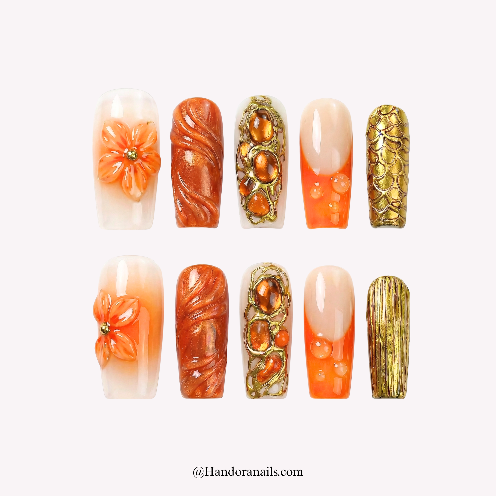 Amber Bloom - Handora Nails - 3d nailsamber nailsautumn nails