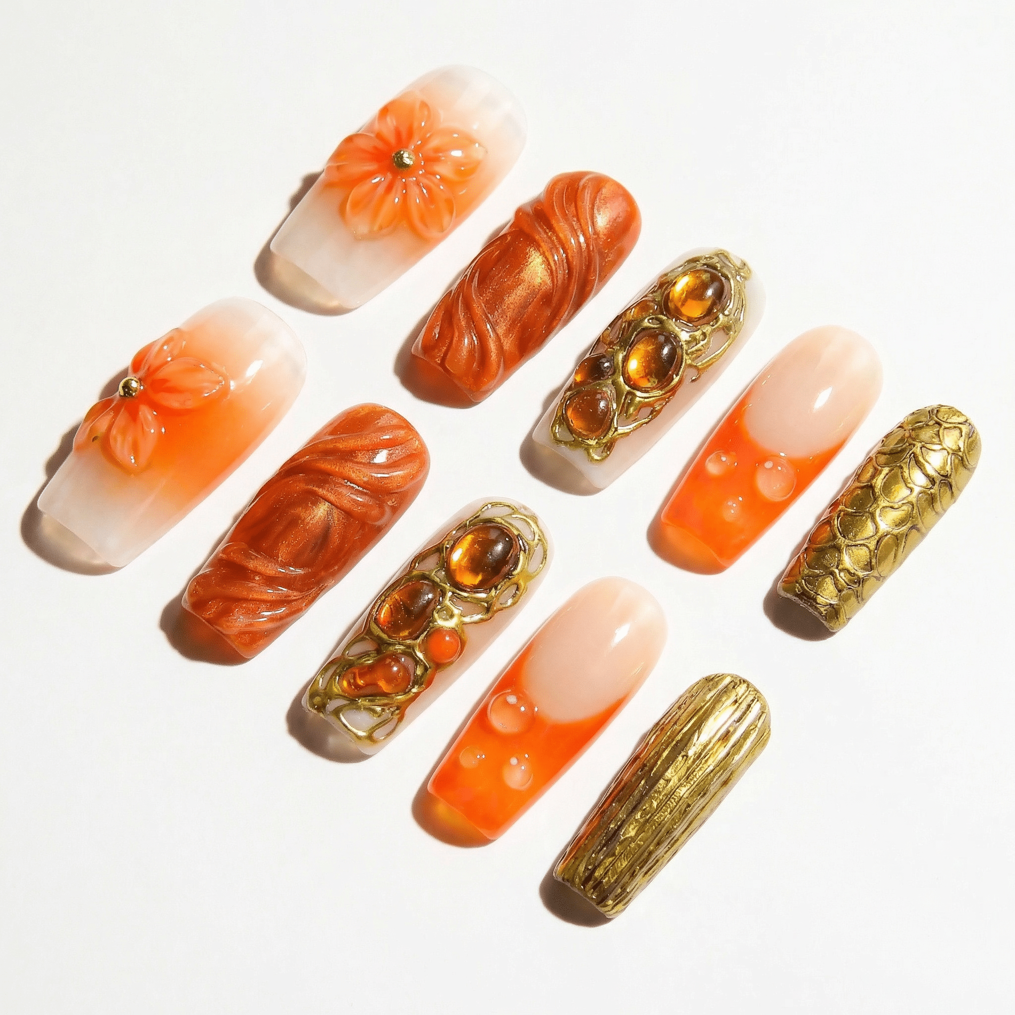 Amber Bloom full press-on nail set – sizes XS–L by Handora
