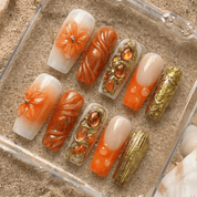 Amber Bloom press-on nails – hand-painted reusable gel set by Handora