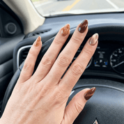 Amber Espresso press-on nails – hand-painted reusable gel set by Handora
