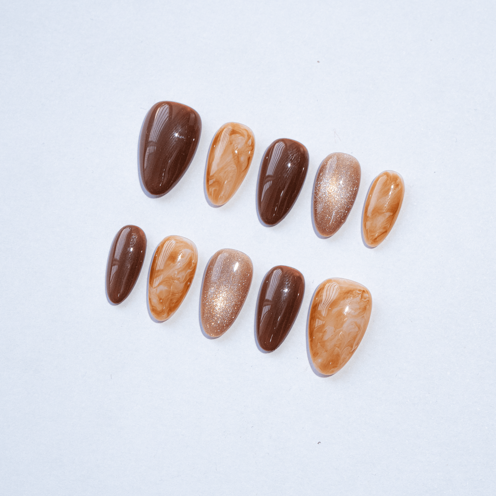 Amber Espresso nail design – handmade press-on nails by Handora