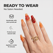 Amber Flare coffin press-on nails – design close-up by Handora