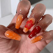Amber Flare press-on nails – hand-painted reusable gel set by Handora