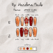 Amber Flare press-on nails – hand-painted reusable gel set by Handora