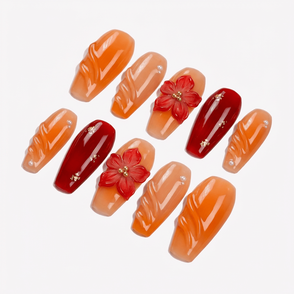 Amber Flare full press-on nail set – sizes XS–L by Handora