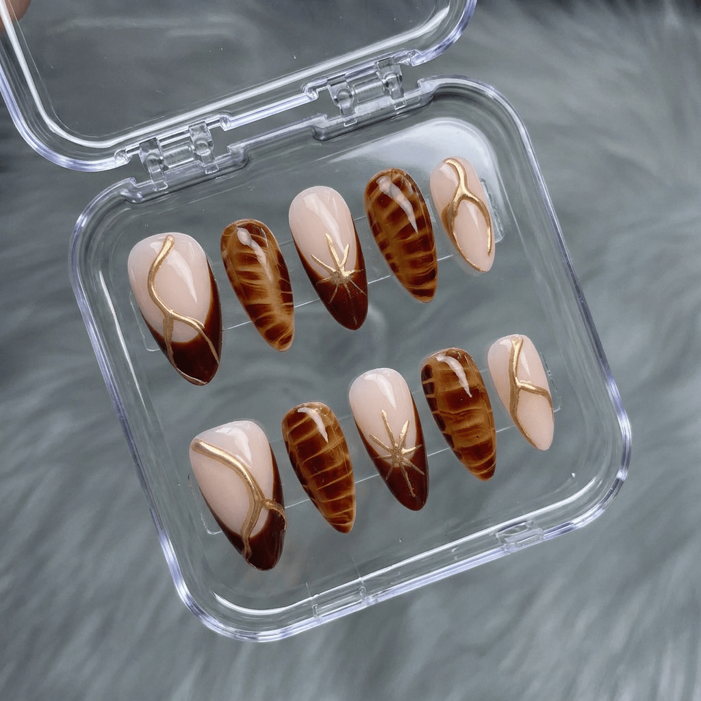 Amber Radiance 3d nail design – handmade press-on nails by Handora