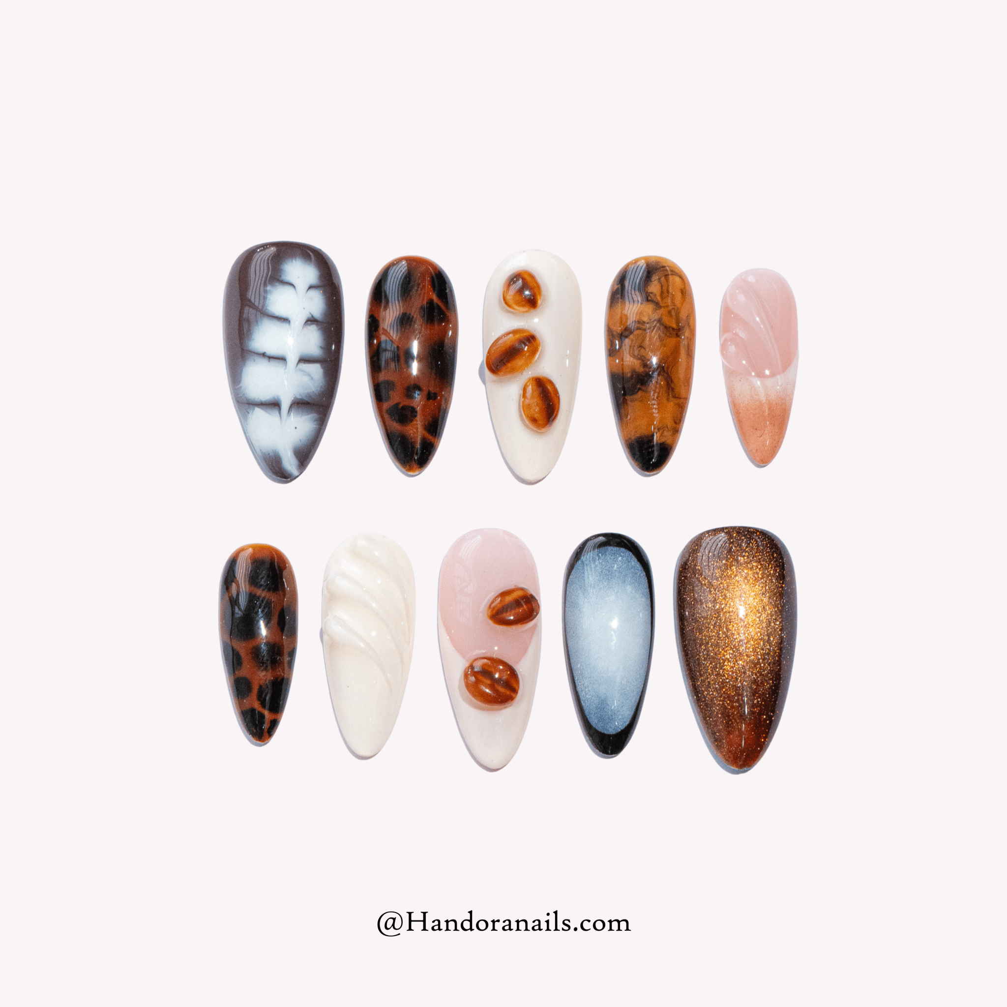 Amber Roast 3d press-on nails by Handora