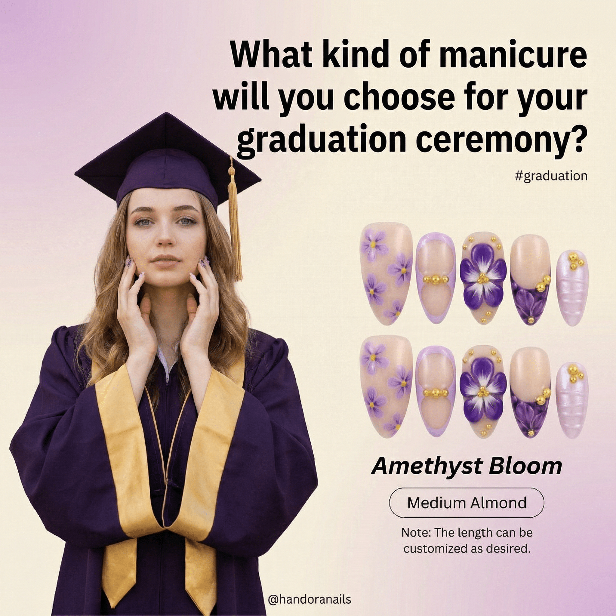 Amethyst Bloom full press-on nail set – sizes XS–L by Handora