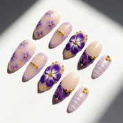 Amethyst Bloom floral nail design – handmade press-on nails by Handora
