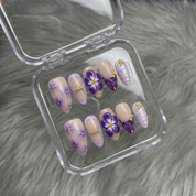 Amethyst Bloom press-on nails – hand-painted reusable gel set by Handora