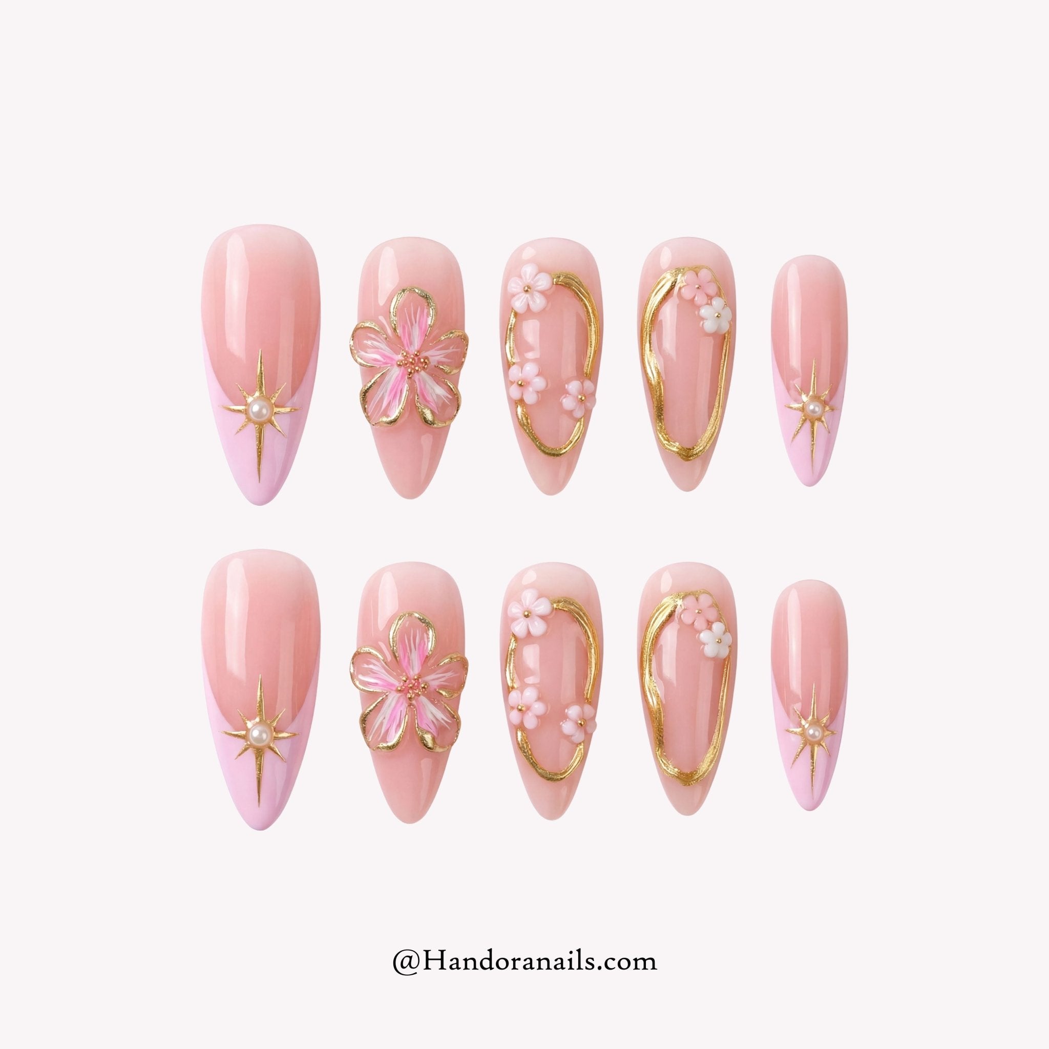 Amethyst Stars stiletto floral press-on nails by Handora