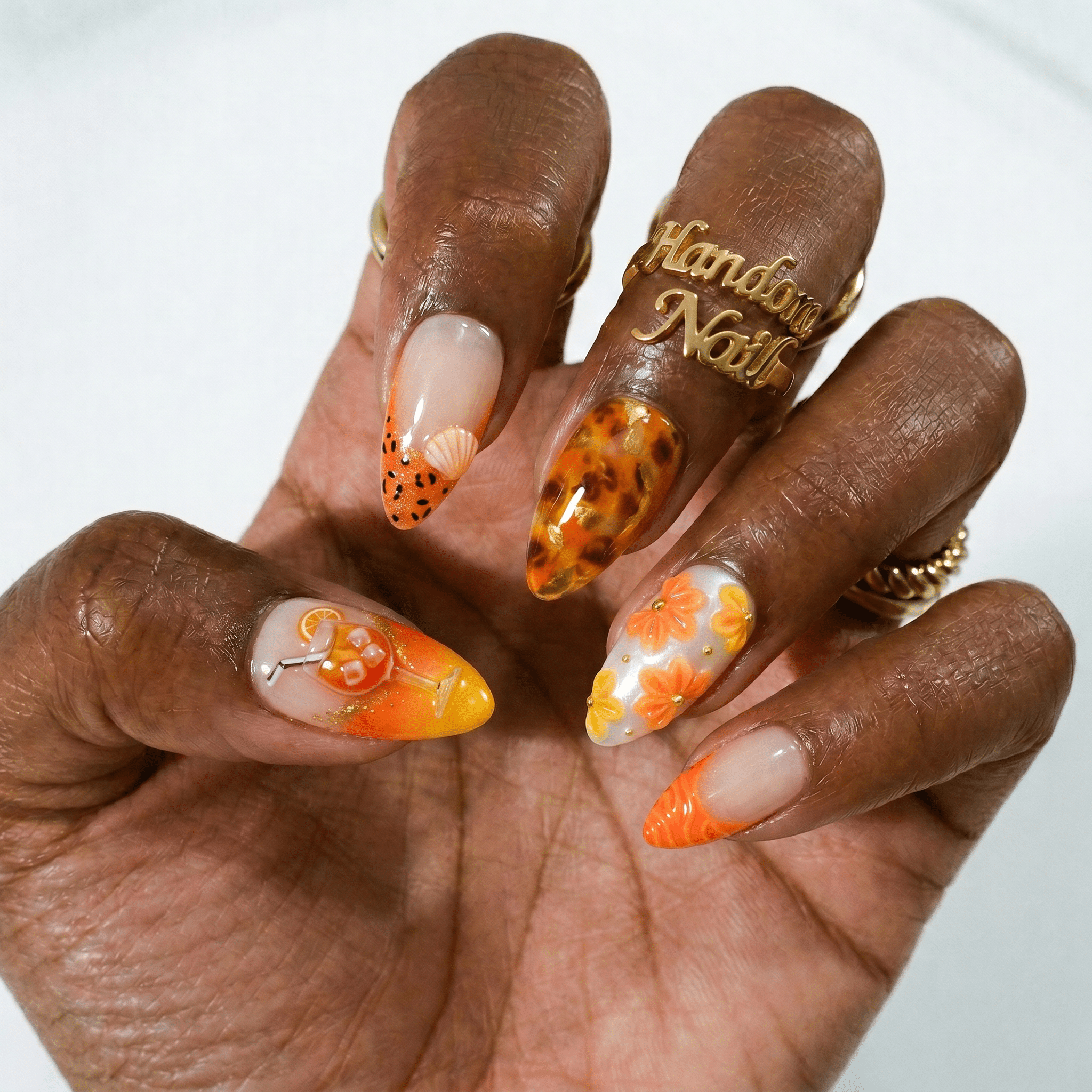 Aperol Spritz press-on nails – hand-painted reusable gel set by Handora