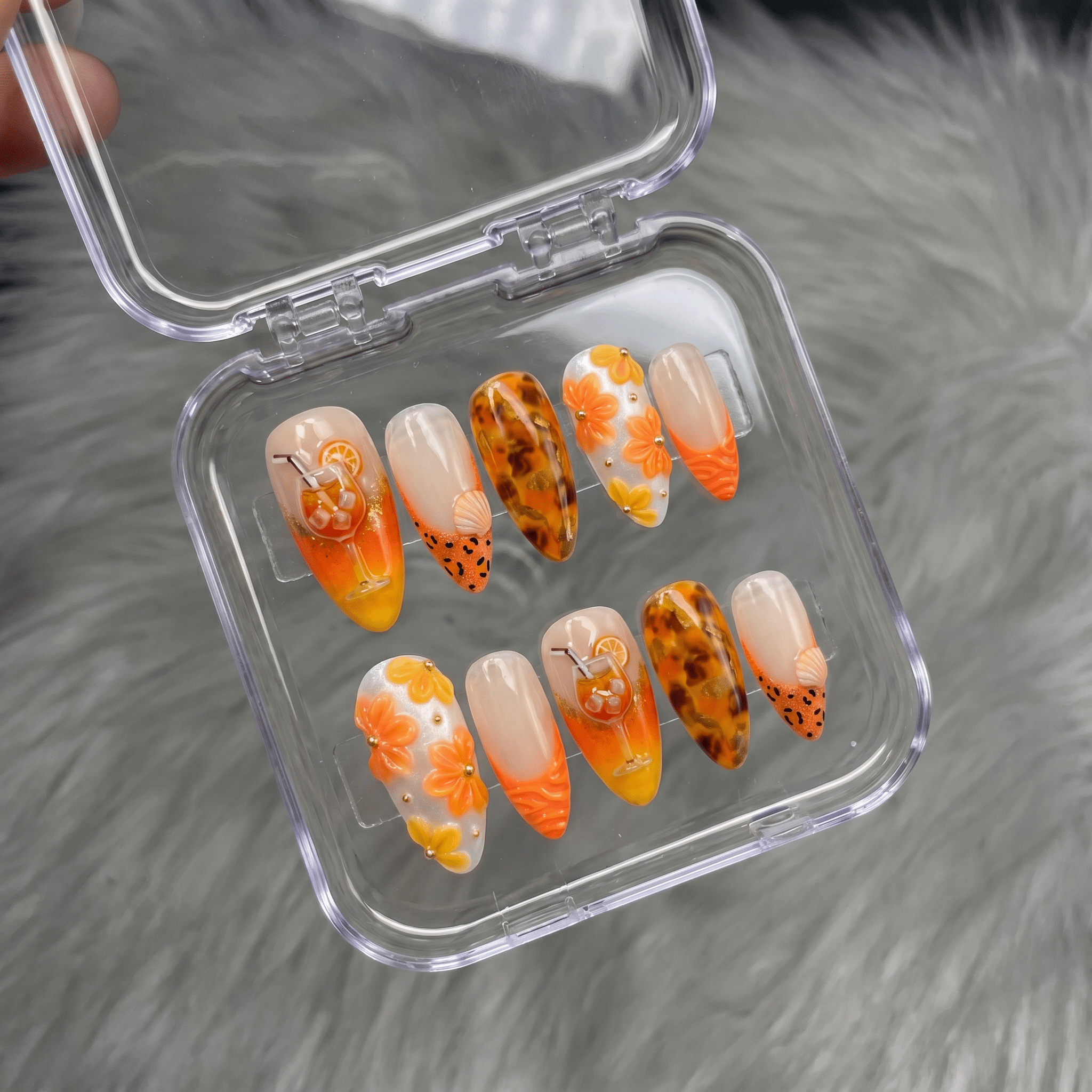 Aperol Spritz press-on nails by Handora