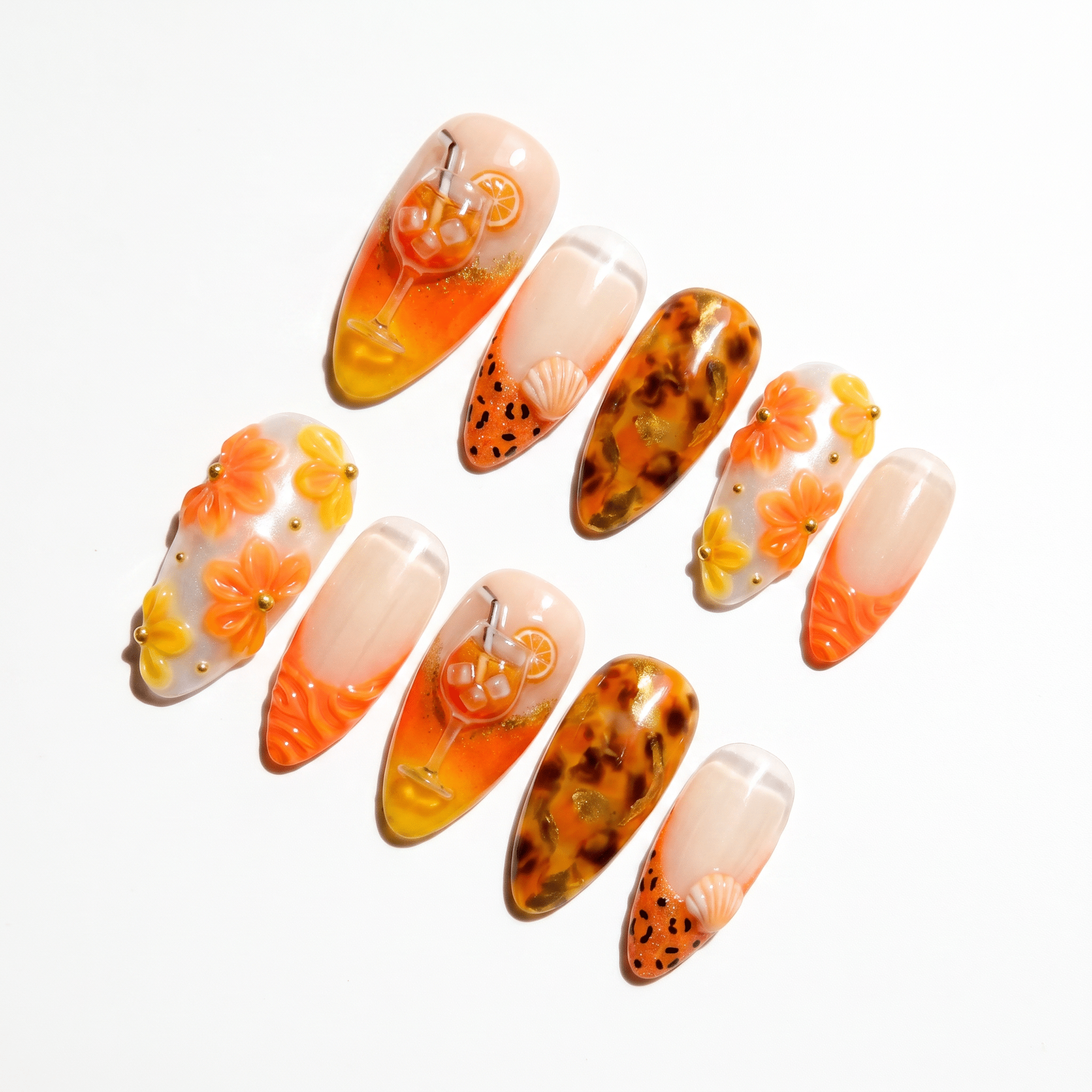 Aperol Spritz full press-on nail set – sizes XS–L by Handora