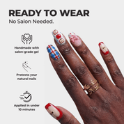Apple Ribbon press-on nails – design close-up by Handora
