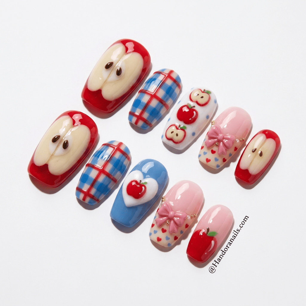 Apple Ribbon full press-on nail set – sizes XS–L by Handora