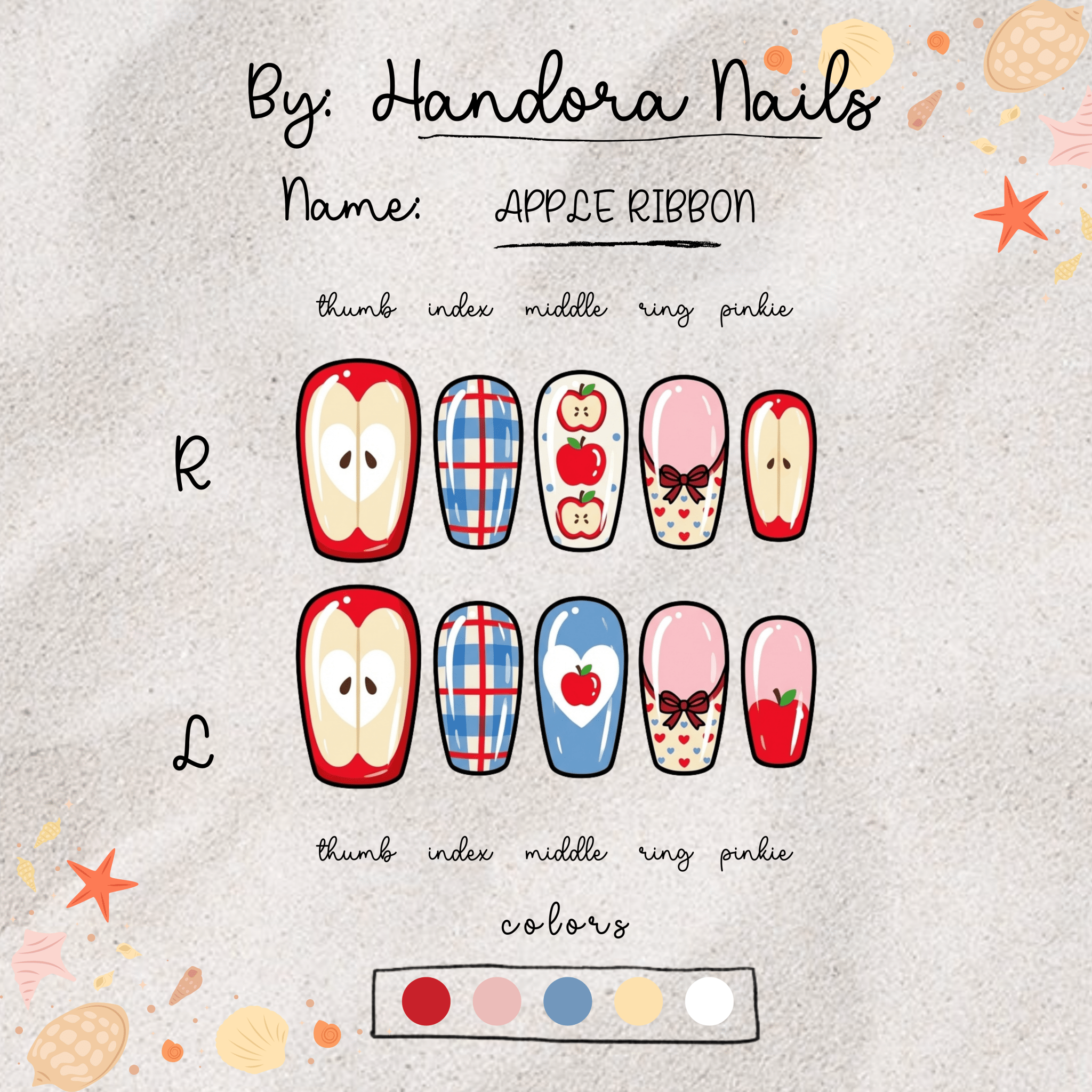 Apple Ribbon salon-quality handmade press-on nails by Handora