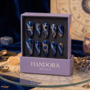 Aqua Cosmic press-on nails – hand-painted reusable gel set by Handora