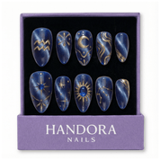 Aqua Cosmic cat eye press-on nails by Handora