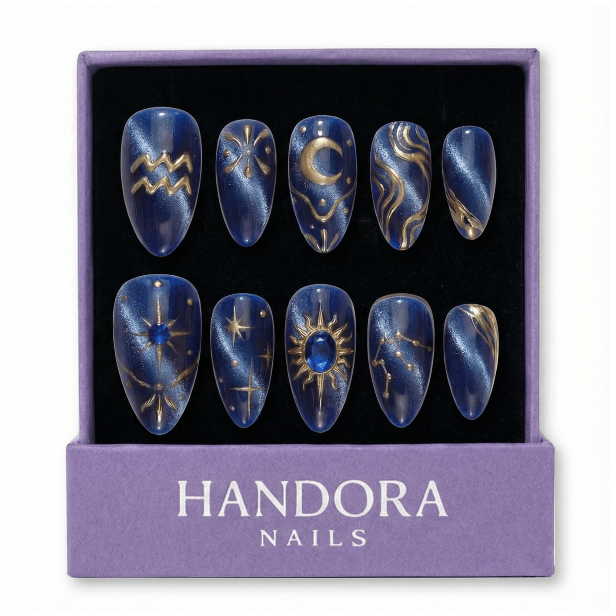 Aqua Cosmic cat eye press-on nails by Handora