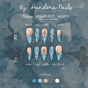 Aquamarine Galaxy almond press-on nails – design close-up by Handora