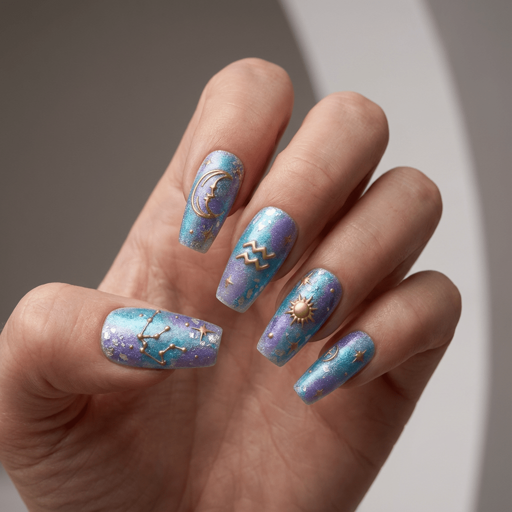 Aquarius Aura 3d nail design – handmade press-on nails by Handora