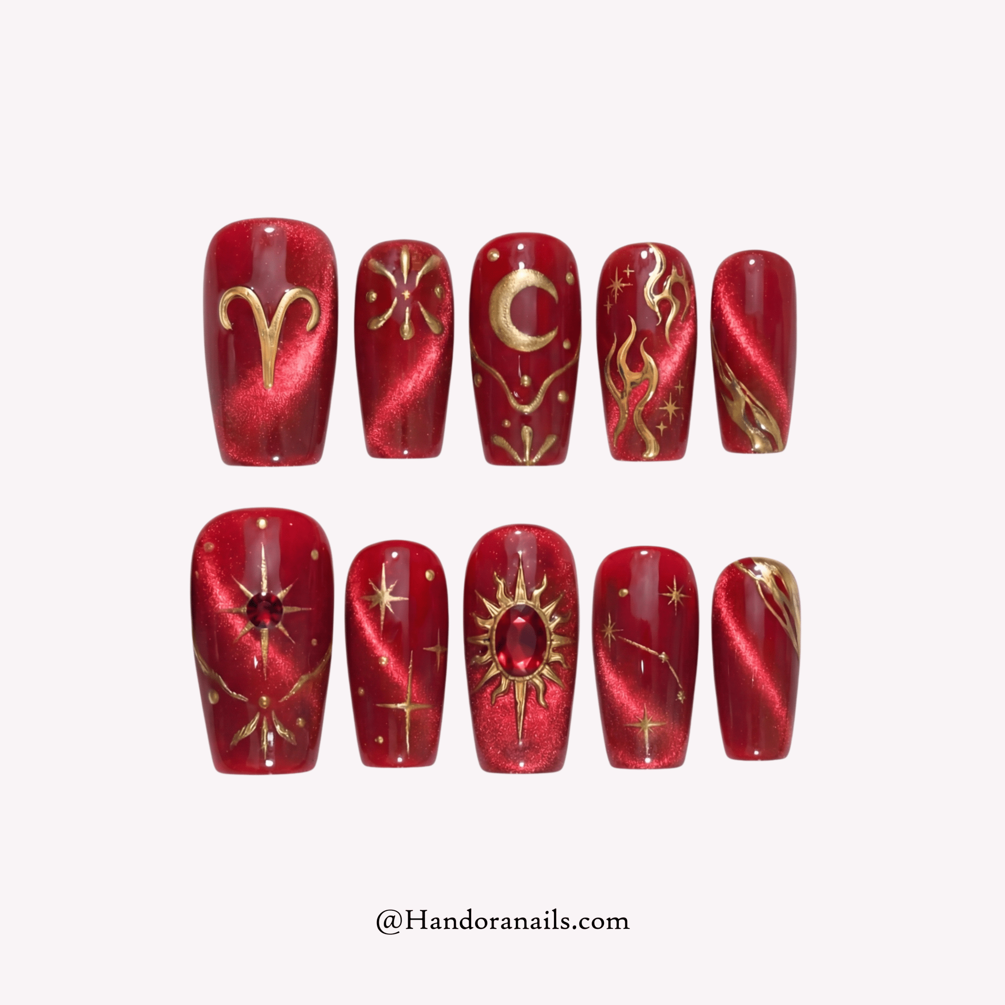 Aries Queen cat eye nail design – handmade press-on nails by Handora