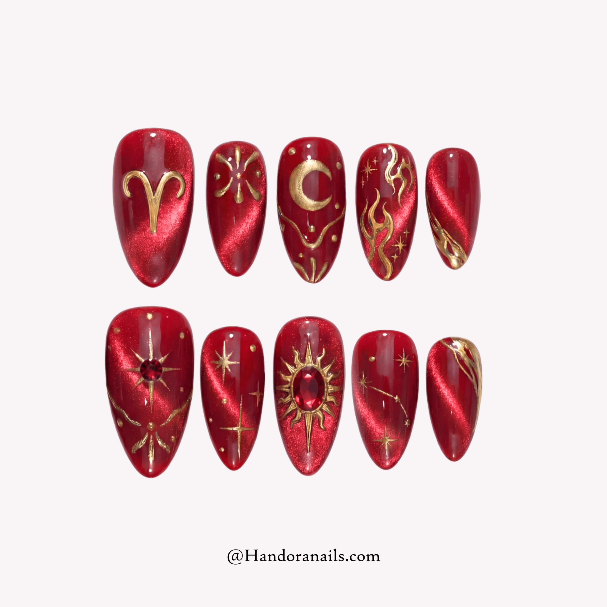 Aries Queen press-on nails – design close-up by Handora