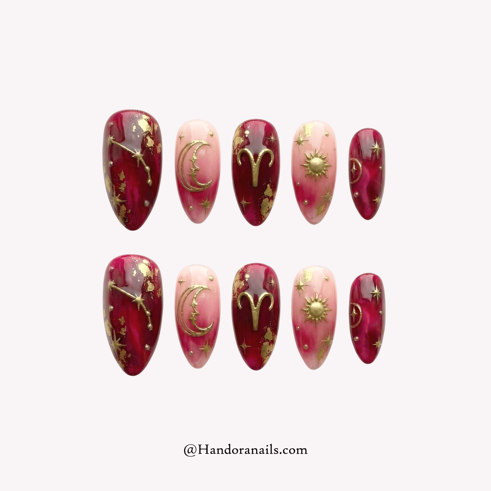 Aries Radiant 3d press-on nails by Handora