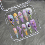 Aster Bloom almond press-on nails – design close-up by Handora