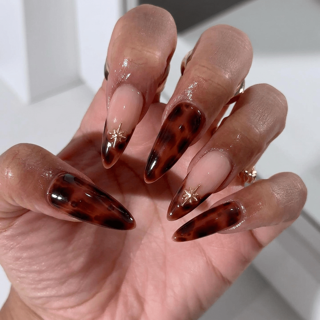 Astral Amber nail design – handmade press-on nails by Handora