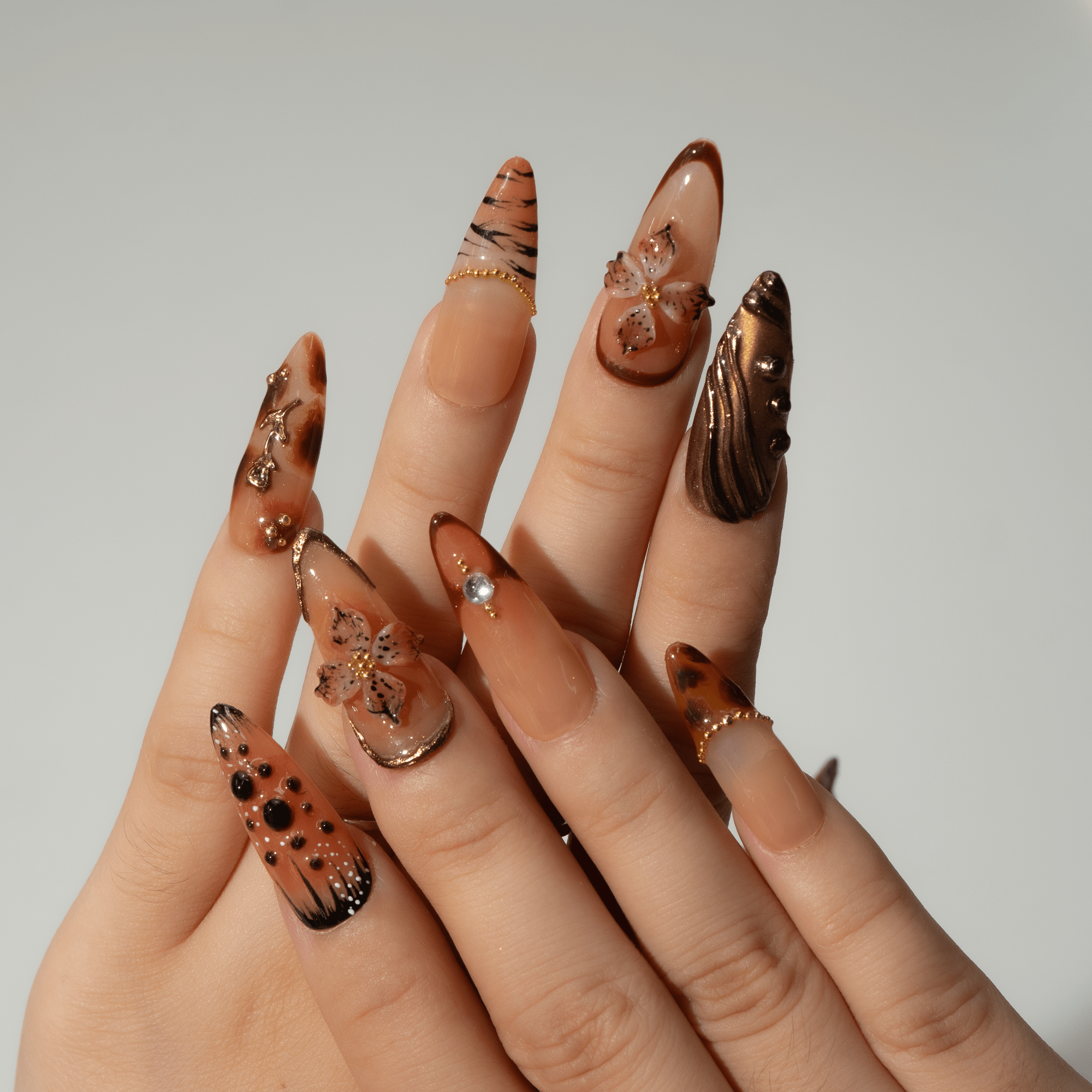 Autumn Blossom press-on nails – hand-painted reusable gel set by Handora