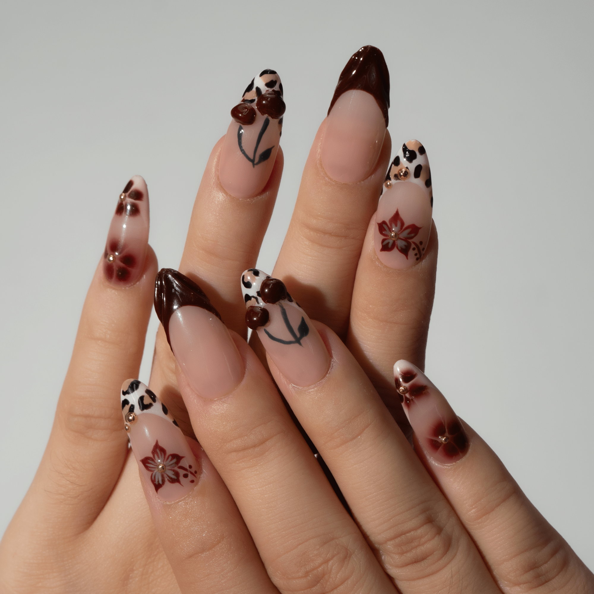 Autumn Cherry autumn nail design – handmade press-on nails by Handora