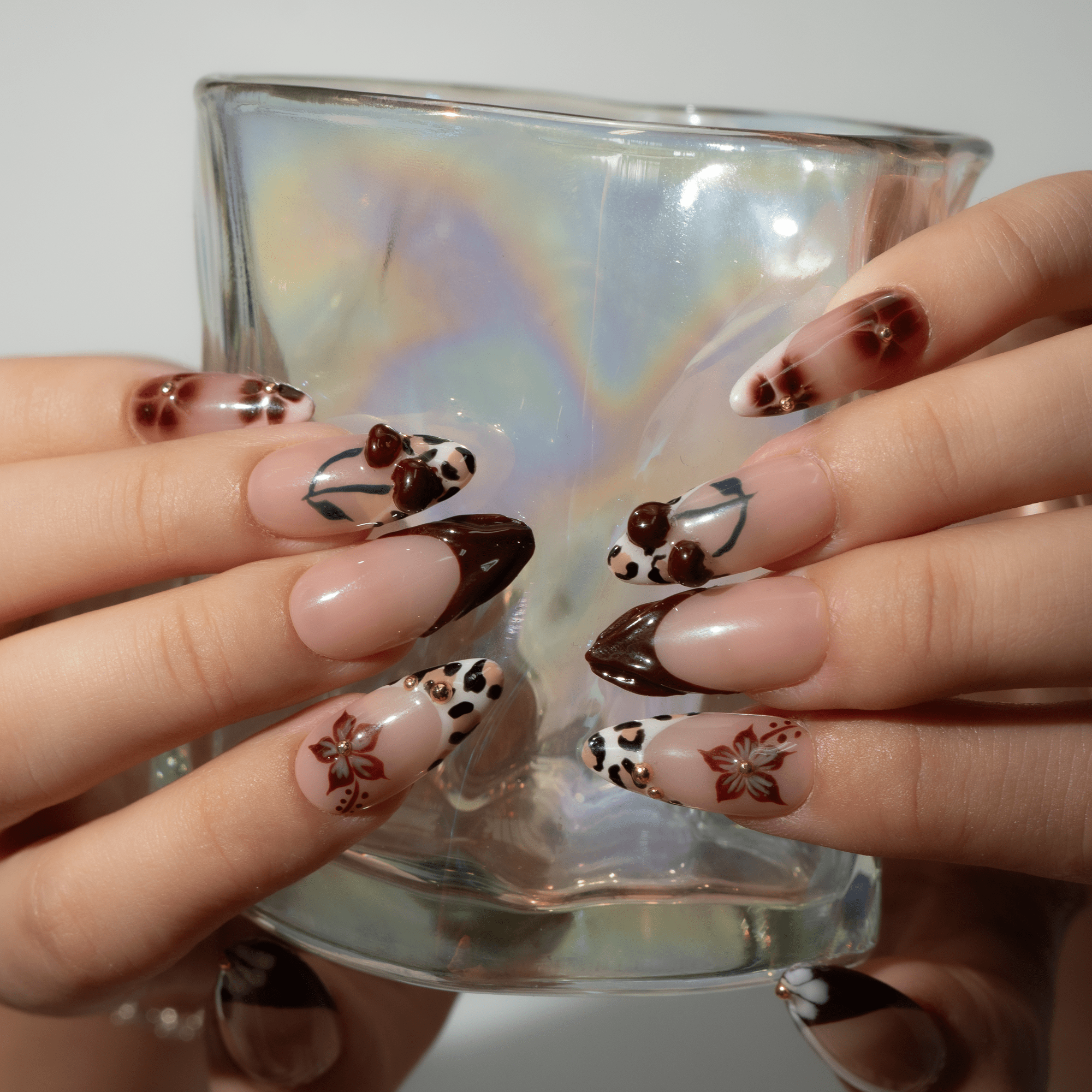 Autumn Cherry press-on nails – hand-painted reusable gel set by Handora