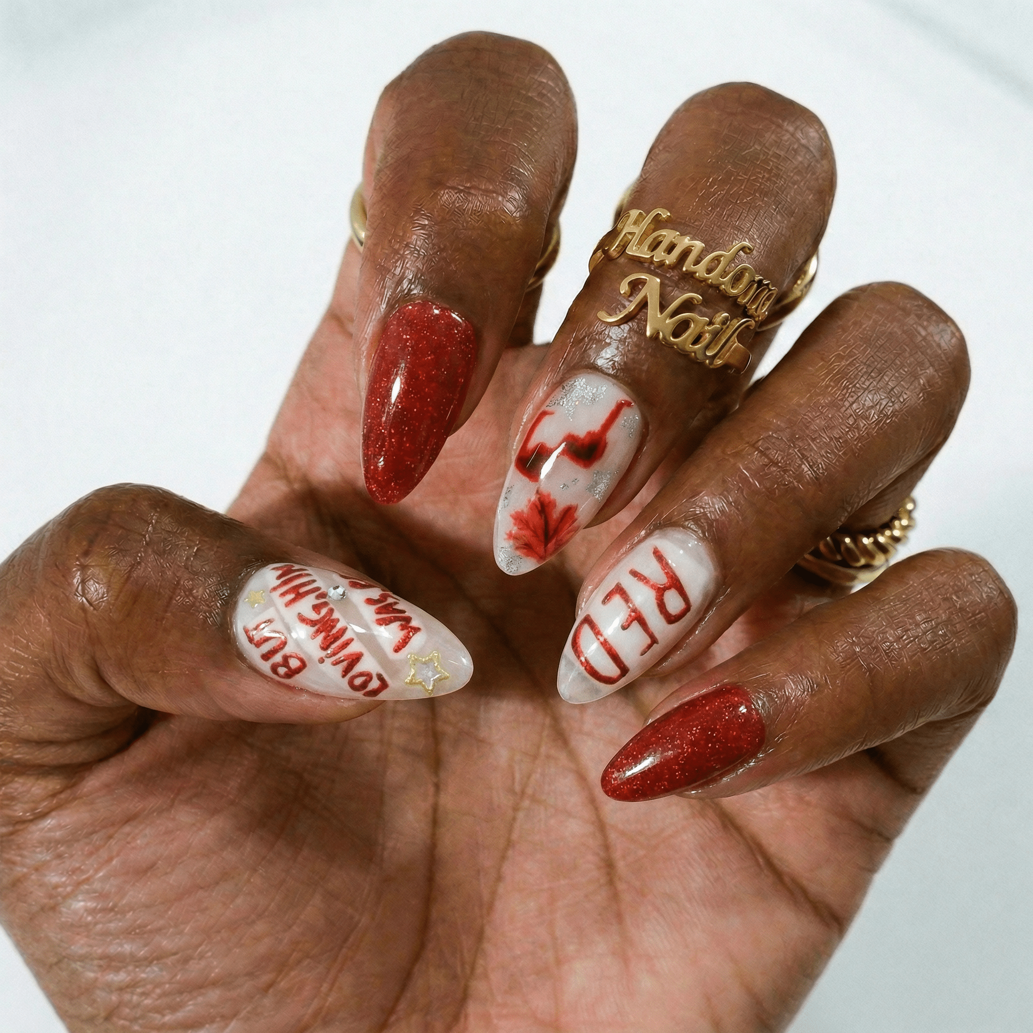 Autumn Leaves - Handora Nails - almond nailsburgundy nailscoquette nails