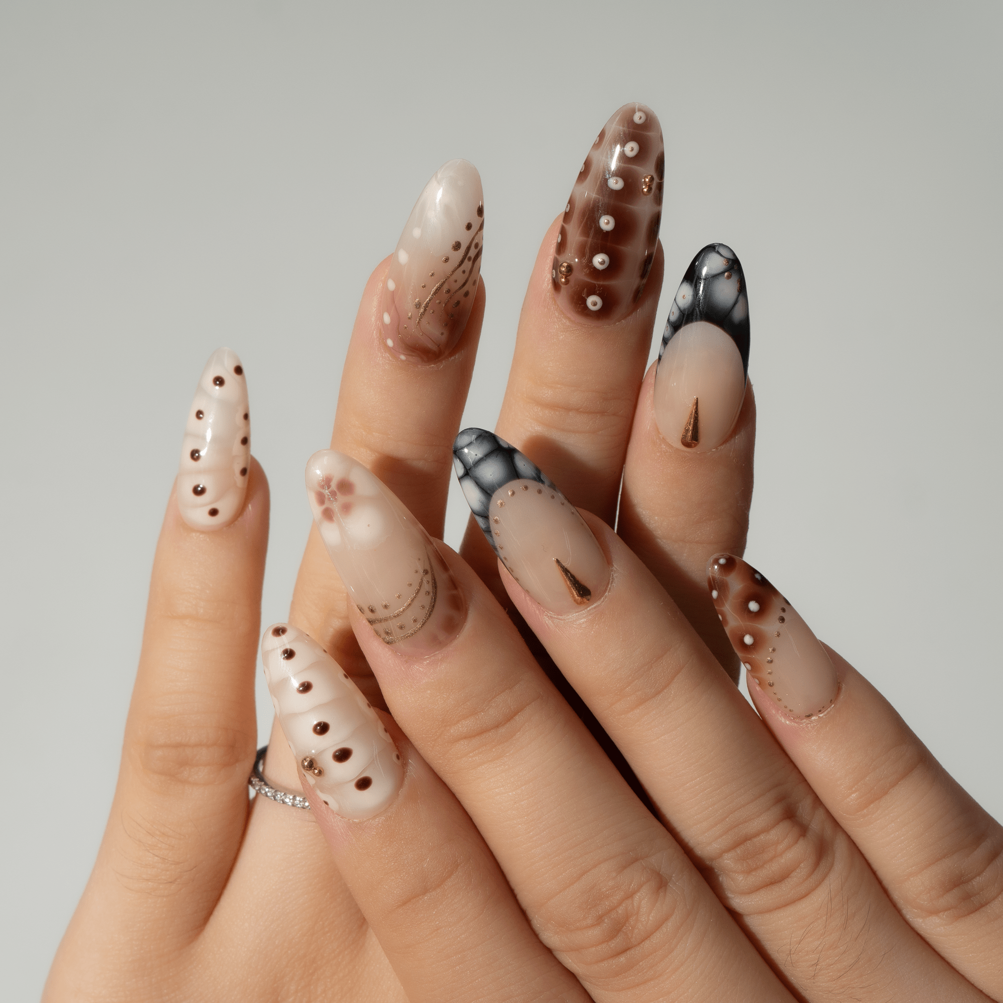 Autumn Moth press-on nails – hand-painted reusable gel set by Handora