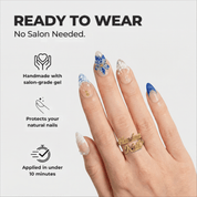 Azure Bloom press-on nails – design close-up by Handora