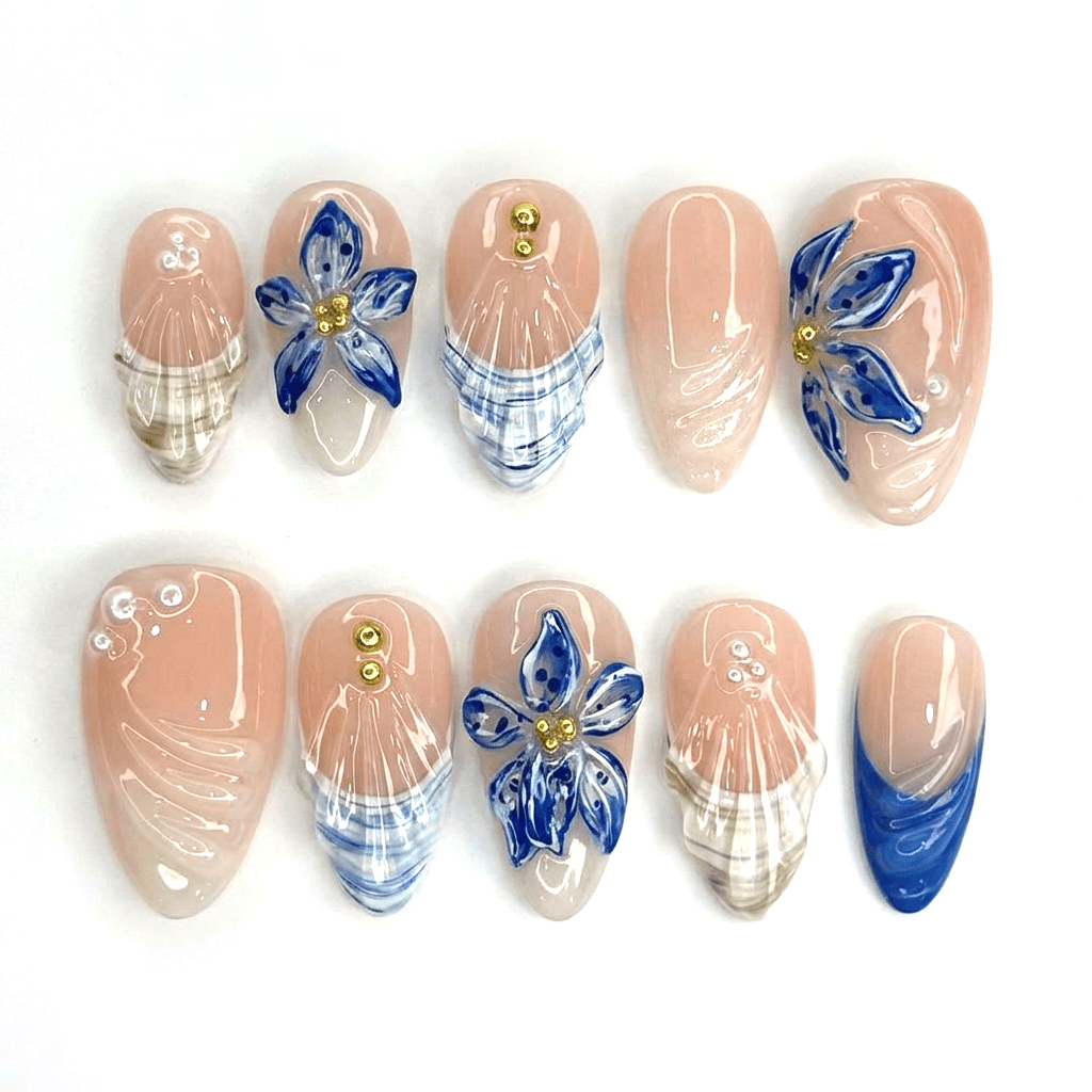 Azure Bloom full press-on nail set – sizes XS–L by Handora