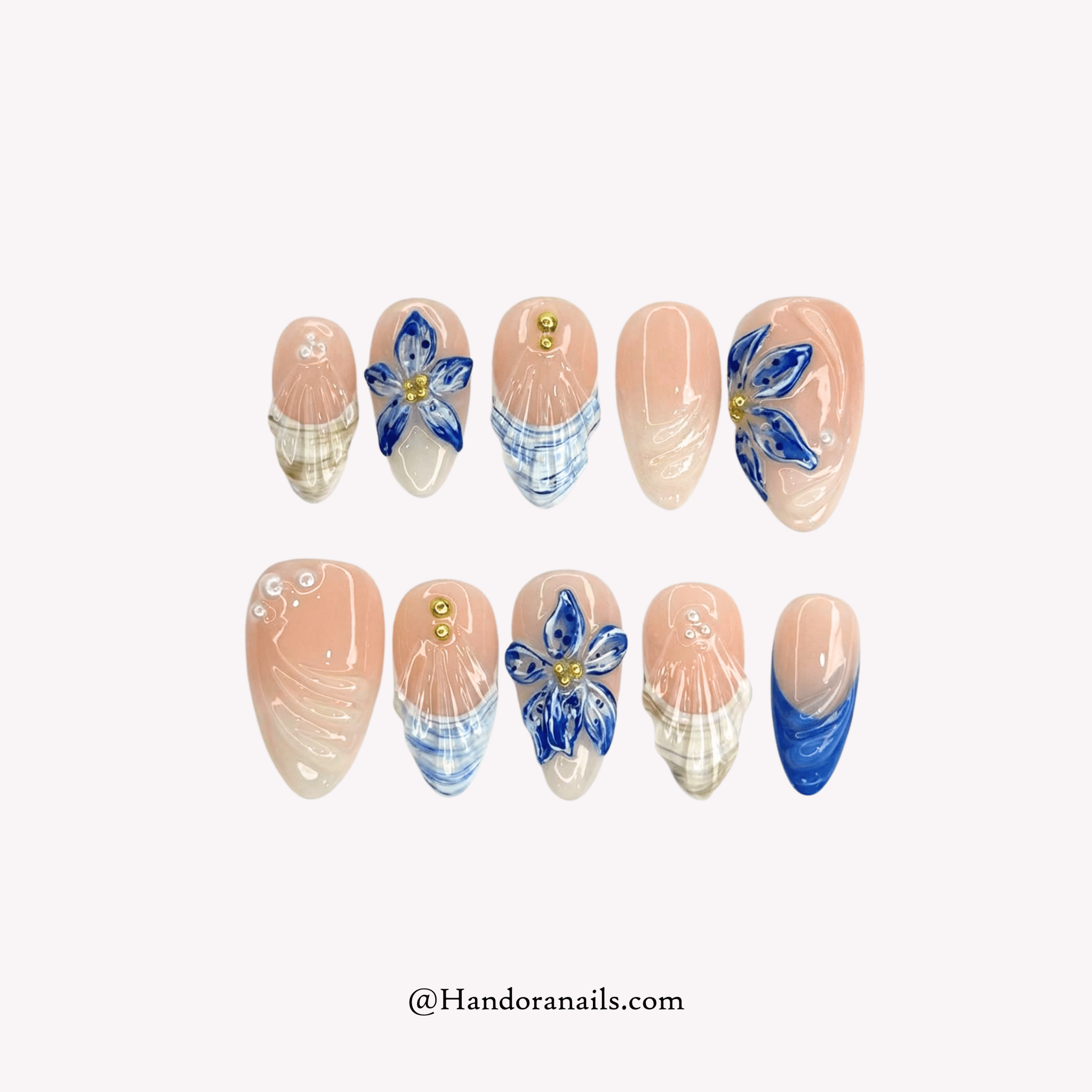 Azure Bloom blue floral press-on nails by Handora